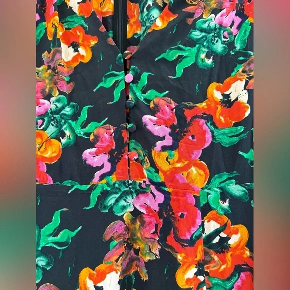 Diane von Furstenberg Silk Black Floral Print Silk Midi Dress size 6 (S) - Picture 9 of 16